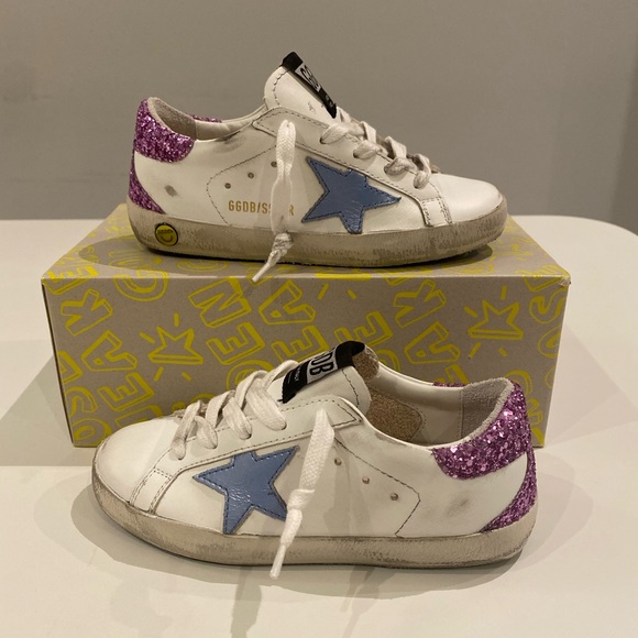 Golden Goose Kids Superstar Sneaker White Leather/Blue/Purple Glitter sz 29 NIB - Picture 3 of 8